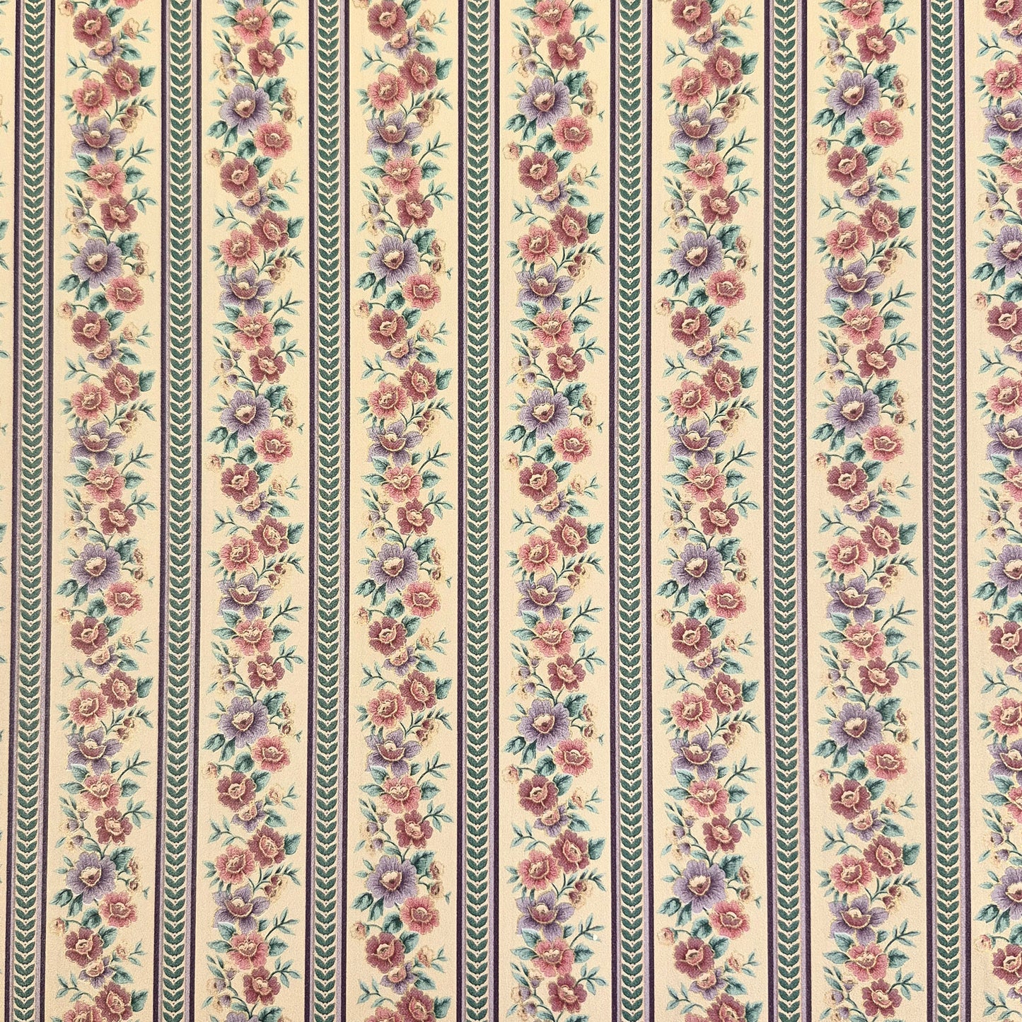 Pink Purple Floral Stripes- Wallpaper