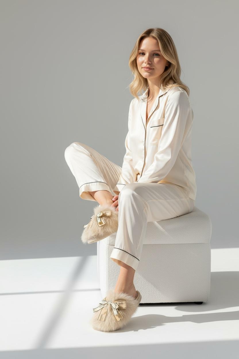 Maritta Apricot Winter Fur Slippers