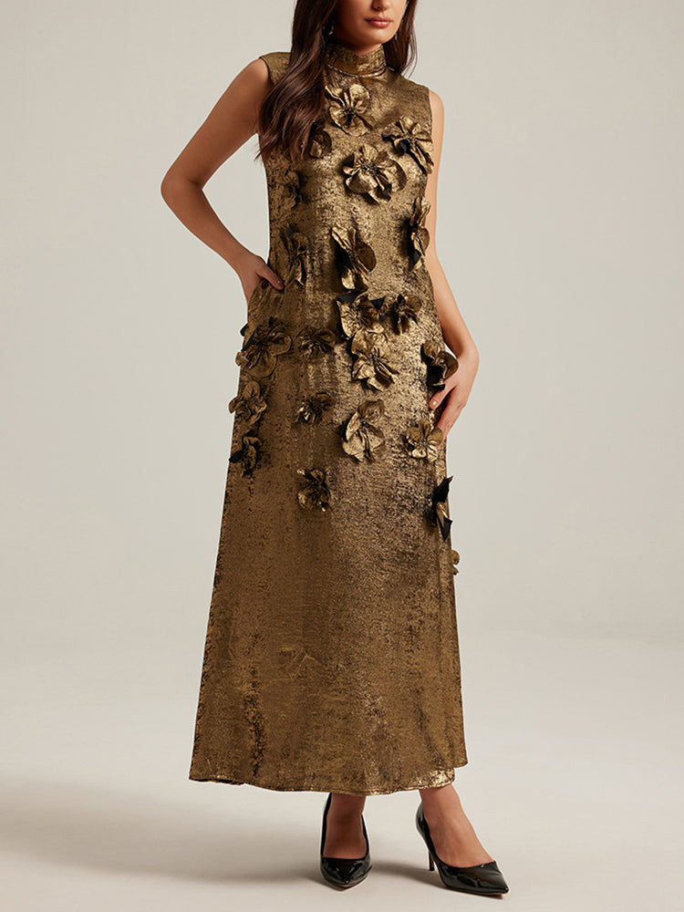 ๐ธ Three-Dimensional Floral Sleeveless A-Line Dress
