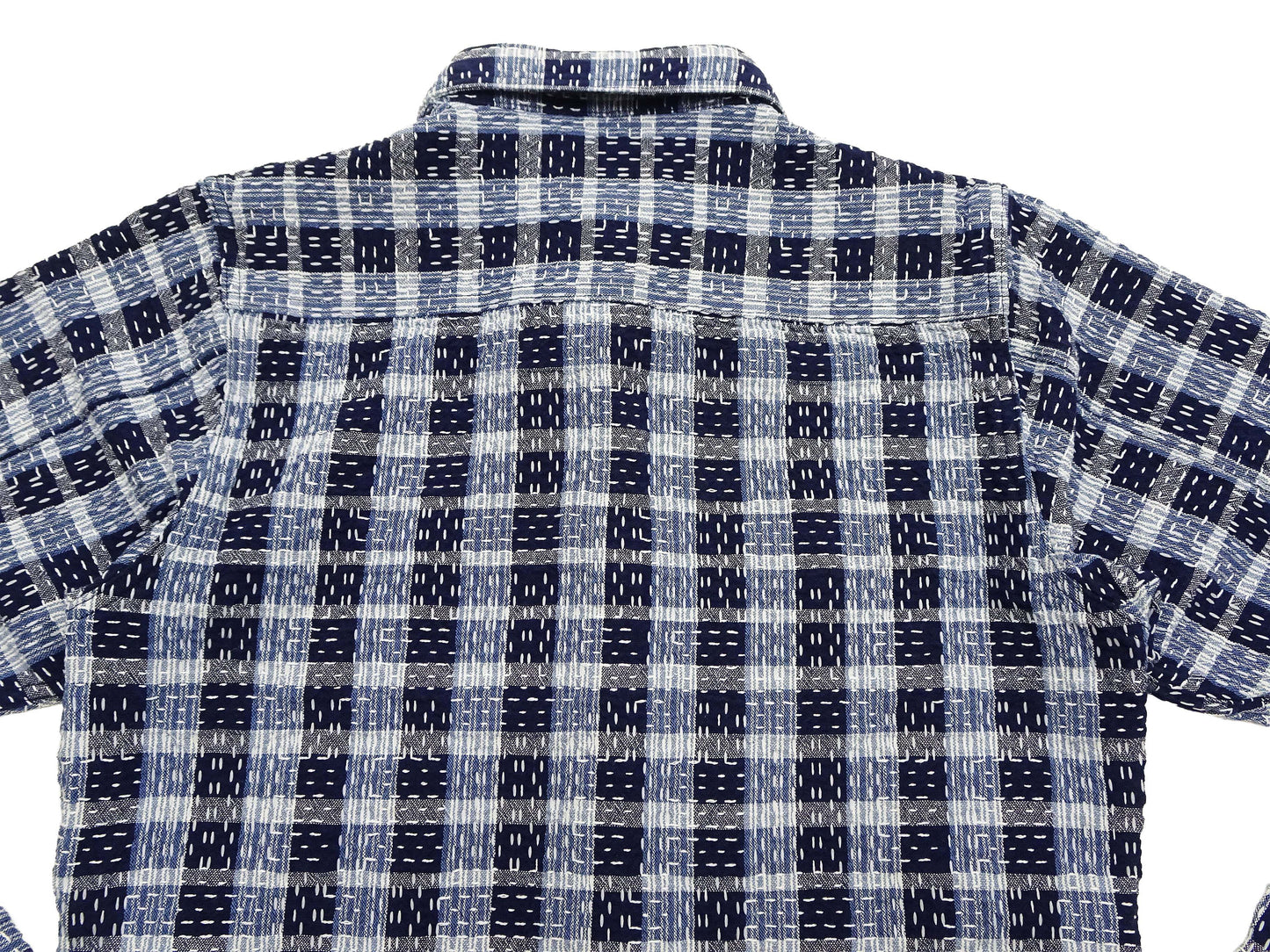 Studio D'Artisan Men's Indigo Plaid Long Sleeve Work Shirt Noragi Boro Sashiko Inspired Made in Japan (SDA 5737)