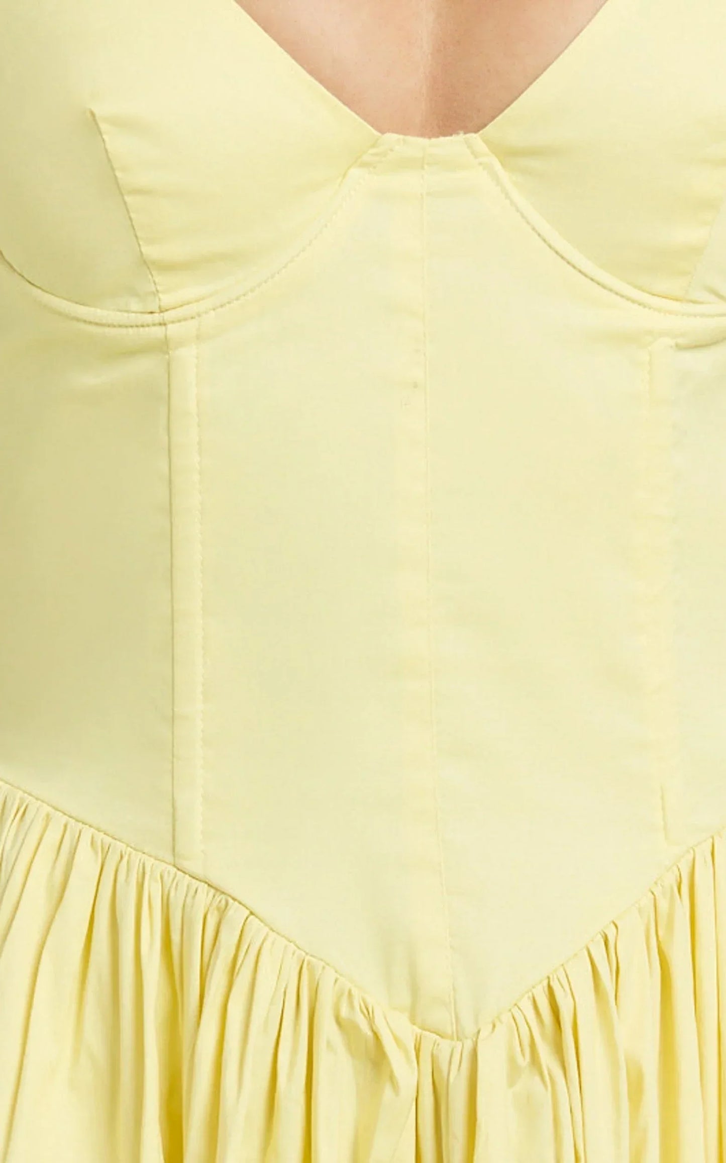 Beckett Midi Dress - Scoop Neck Drop V Waist Gathered Skirt Dress in Butter Yellow