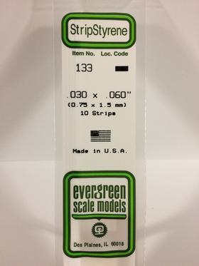 Evergreen .030" x .060" White Strip - Polystyrene - #133