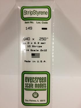 Evergreen .040" x .250" White Strip - Polystyrene - #149