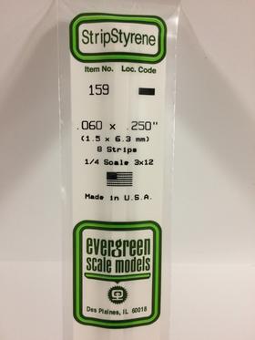 Evergreen .060" x .250" White Strip - Polystyrene - #159