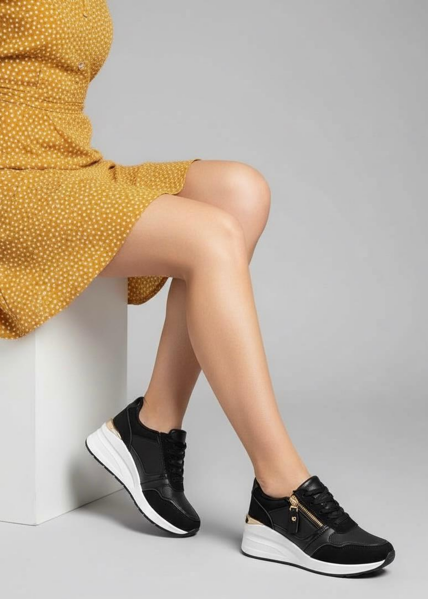 Laura Black Zip Detail Wedge Trainers