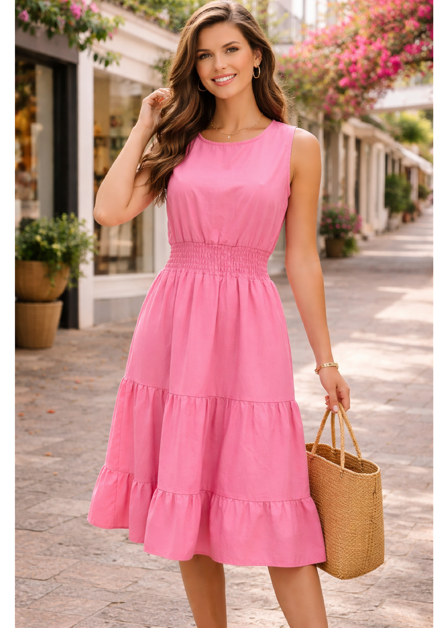 Lena Pink Tiered Midi Dress Copy