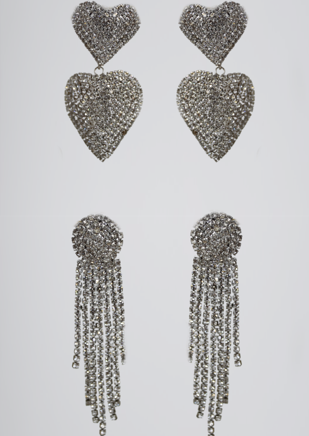 Sarah Silver Diamante Drop And Heart Earrings