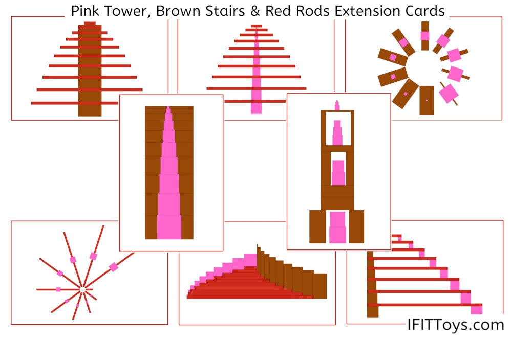 Pink Tower, Brown Stair & Red Rods Extension Cards (PDF)