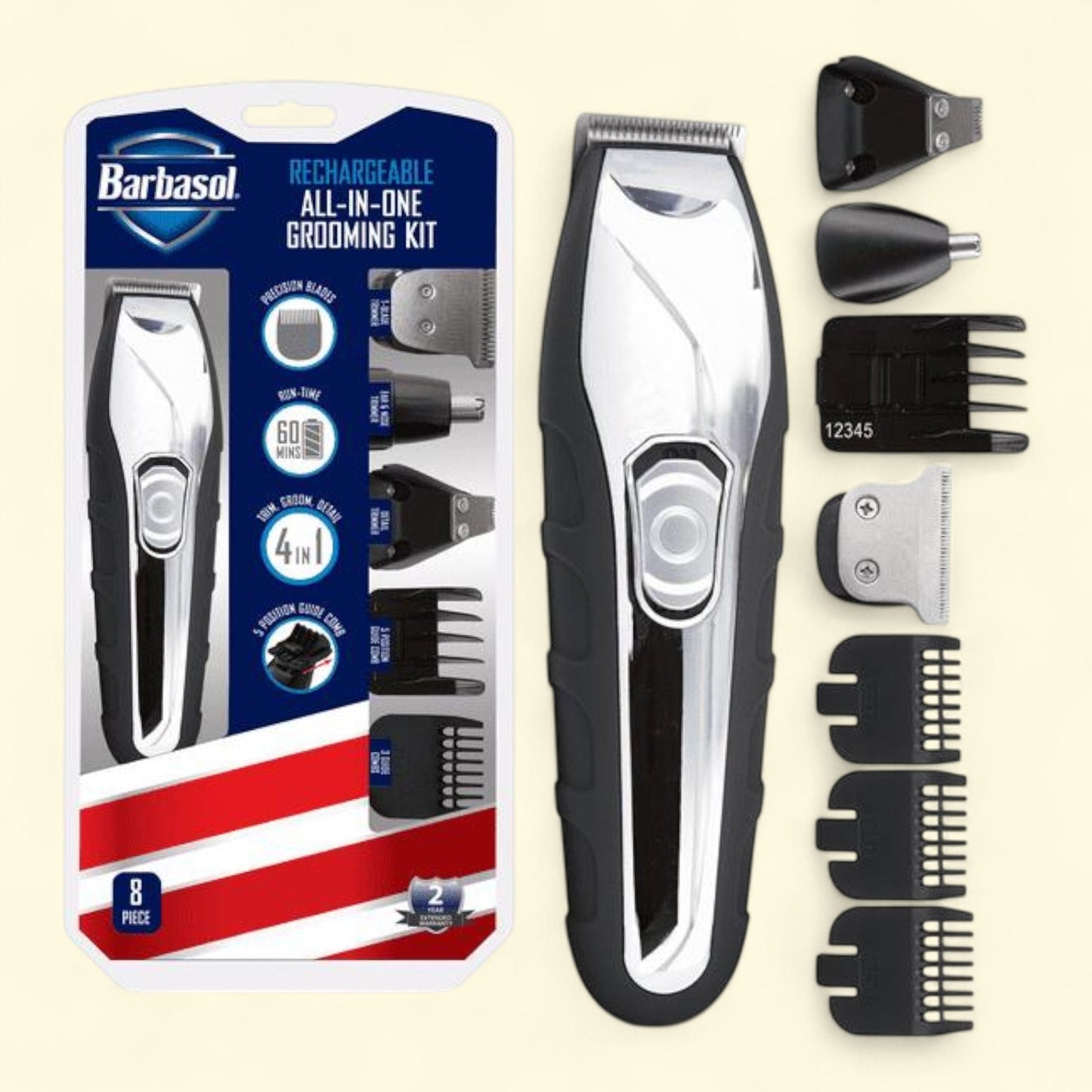 Barbasol Men's 8 Piece Grooming Kit, Great for Beard and Hair Trimming, Size: All-in-1 Rechargeable, 8-piece set