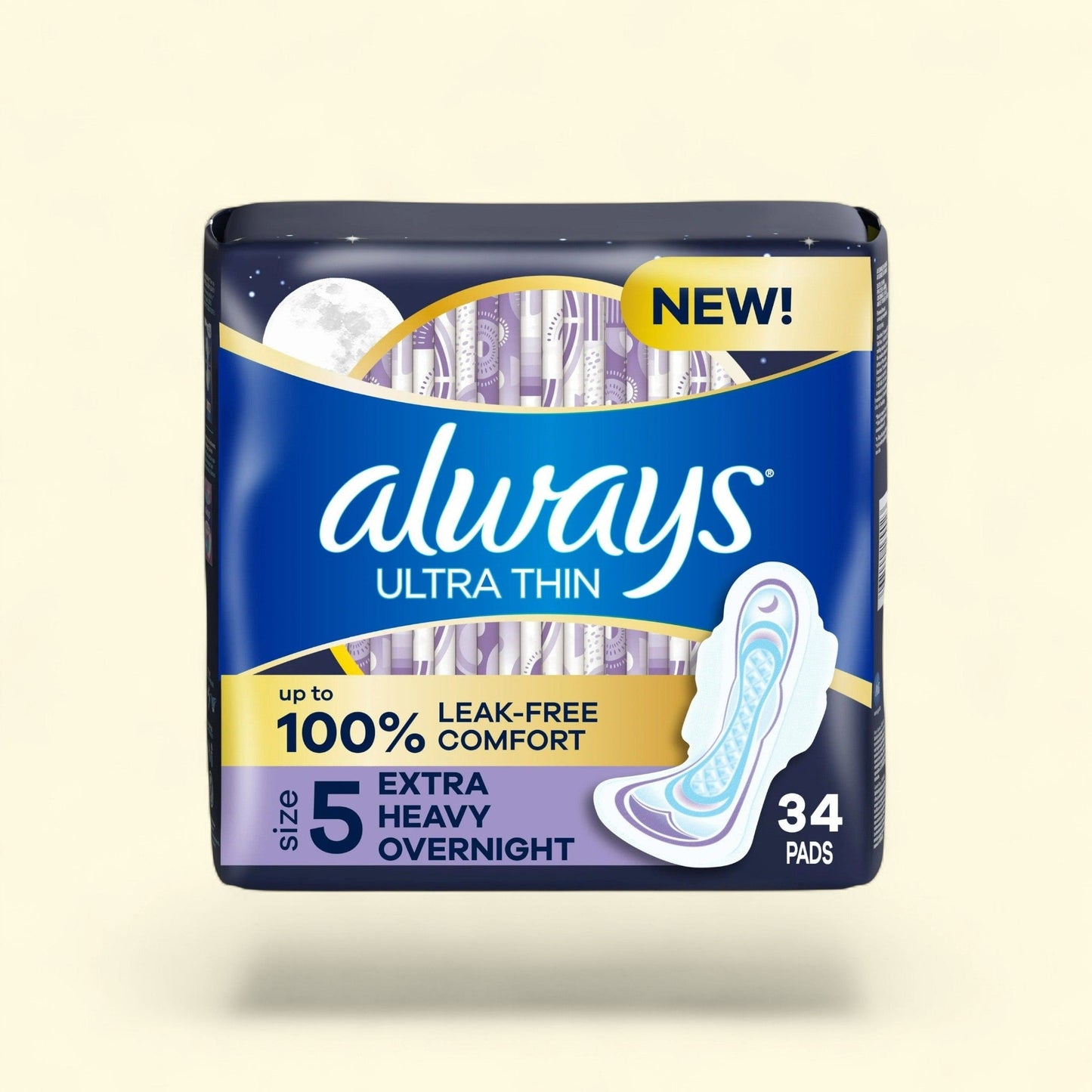 Always Ultra Thin Overnight Pads with Wings, Size 5, 34 Count