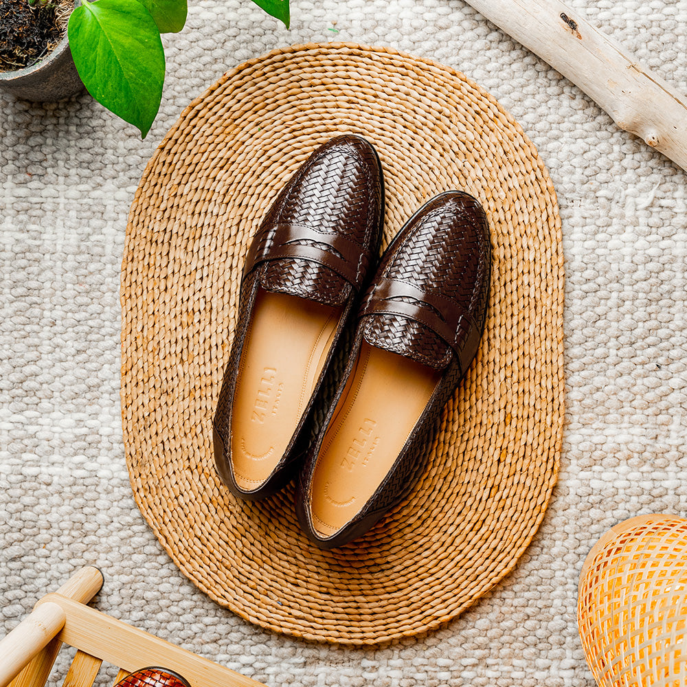 15-585-BRN NICOLA Italian Calfskin Basketweave, Dark Brown