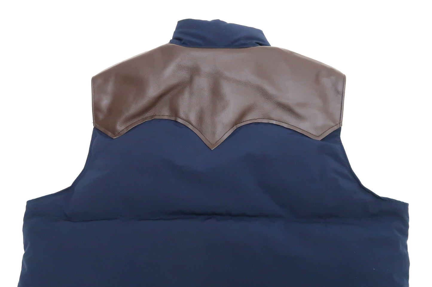 Sugar Cane Down Vest with Leather Yoke Panel Men's Winter Outerwear Vest SC15222 128 Navy-Blue/Brown