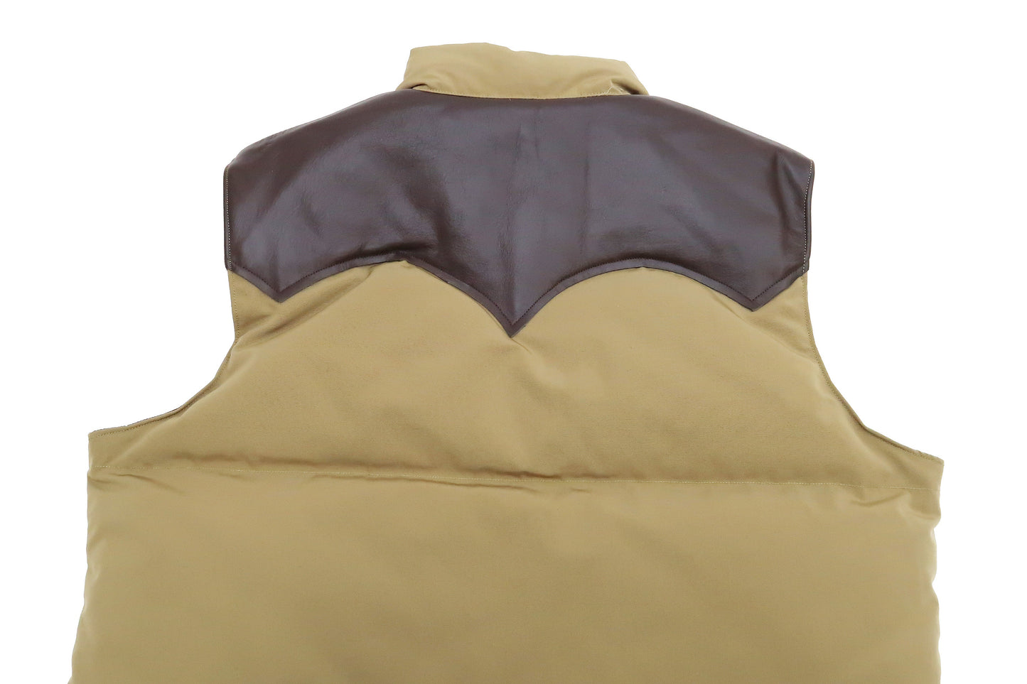Sugar Cane Down Vest with Leather Yoke Panel Men's Winter Outerwear Vest SC15222 133 Beige/Brown