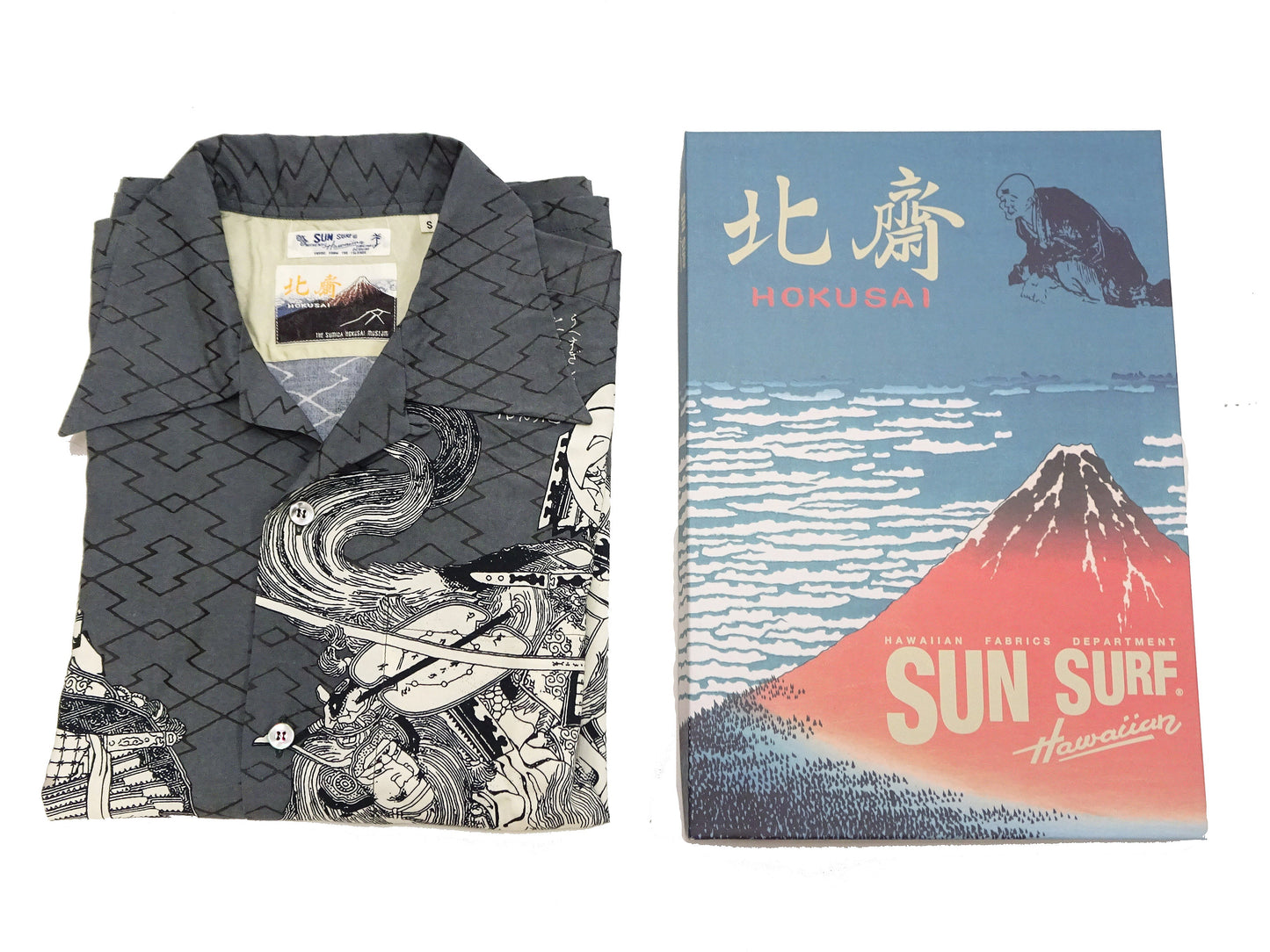 Sun Surf Men's Japanese Art Short Sleeve Shirt - Katsushika Hokusai Graphic in Classic Hawaiian Shirt Style SS39460 119 Charcoal-Black