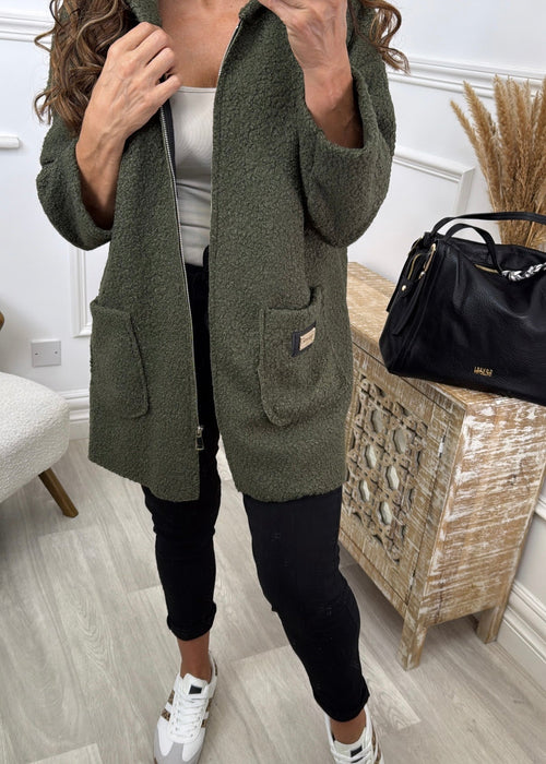 Kylie Khaki Hooded Coatigan