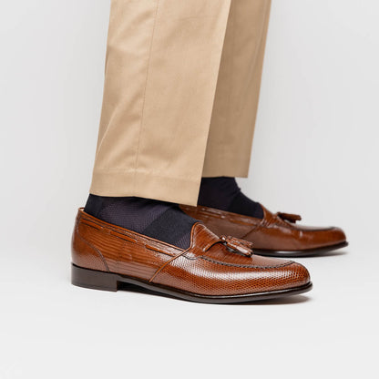 14-580-CGN FRANCO Teju Lizard Tassel Loafer, Cognac
