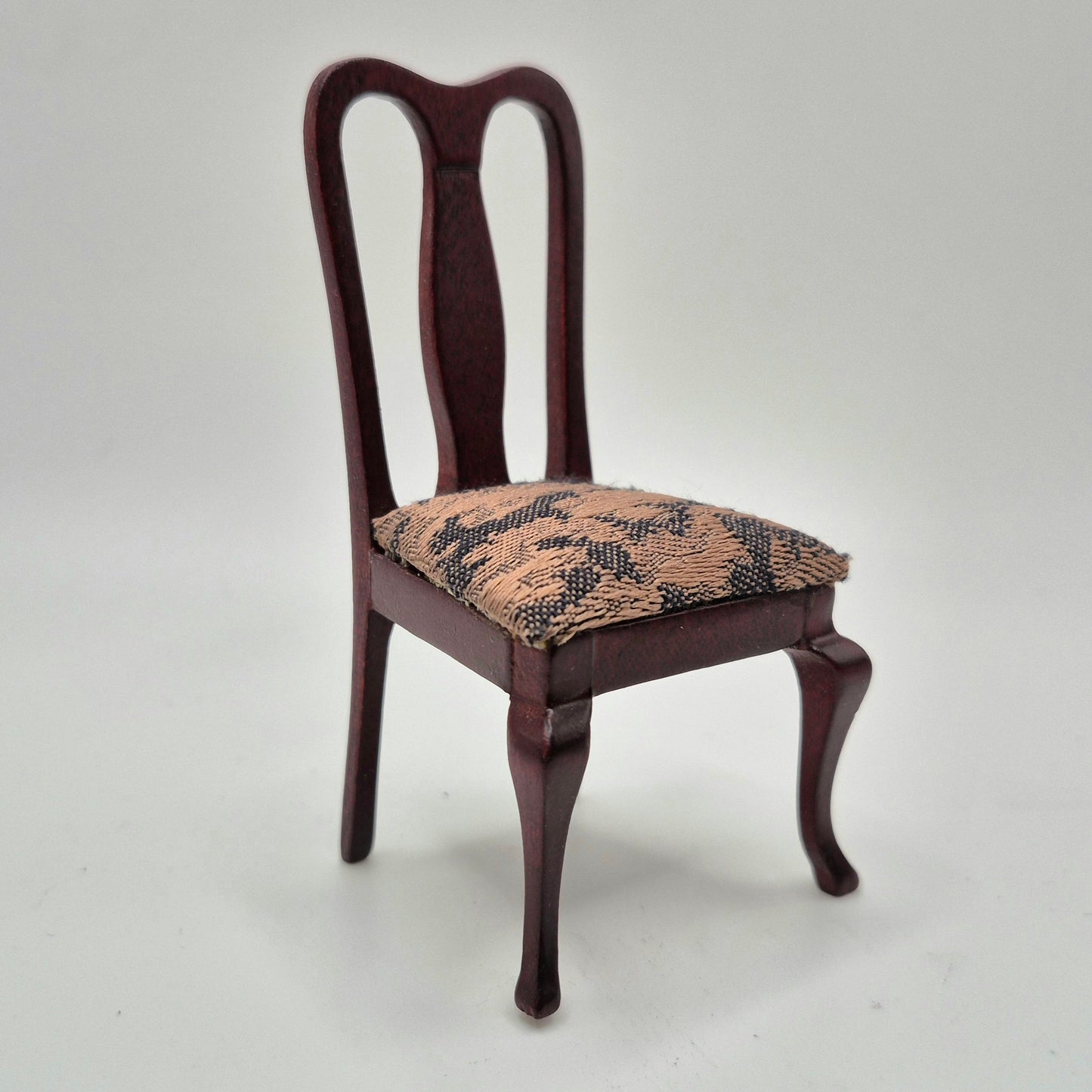 Mahogany Dining Side Chair - Black/Gold Upholstery - 1/12 Scale Dollhouse Miniature