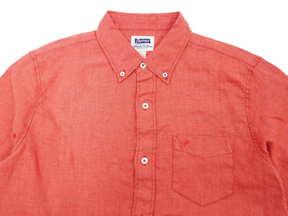 Pherrow's Linen 3/4 Sleeve Shirt Men's Casual Plain Button Up Shirt with Button-Down Collar Pherrows 24S-P7BD1 Salmon