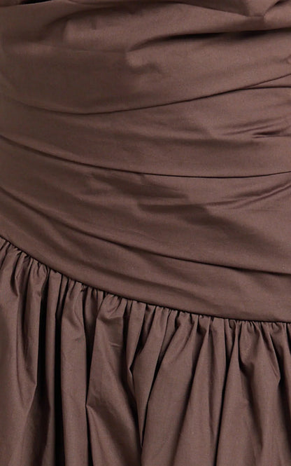 Almera Mini Dress - Strapless Ruched Dress in Chocolate