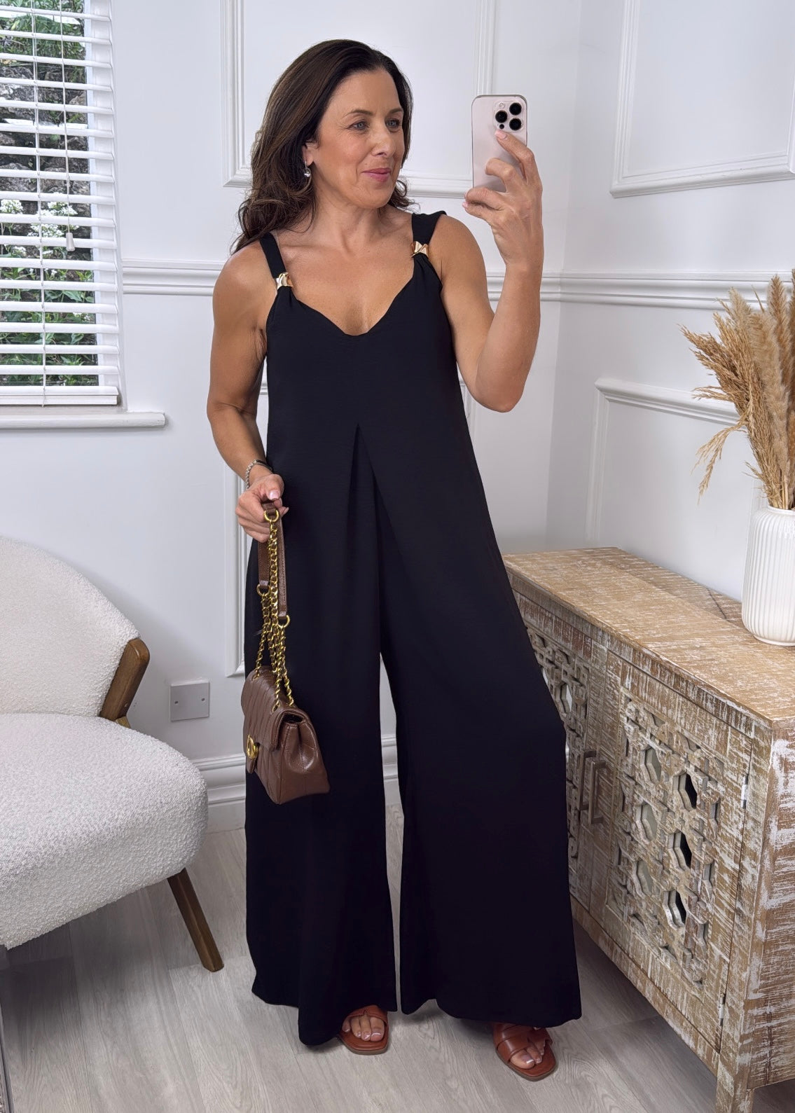 🖤Pre Order 🖤Gina Black Gold Shoulder Jumpsuit