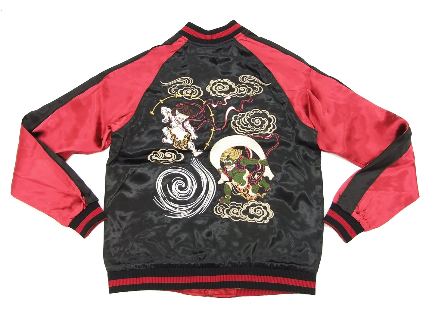 Japanesque Japanese Souvenir Jacket 3RSJ-003 Fujin Raijin Men's Sukajan Black/Red