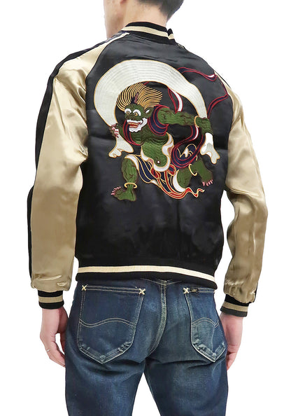 Japanesque Sukajan Men's Japanese Souvenir Jacket Fujin Embroidery 3RSJ-020 Black