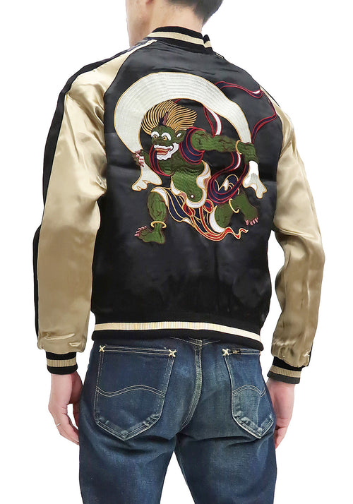 Japanesque Sukajan Men's Japanese Souvenir Jacket Fujin Embroidery 3RSJ-020 Black