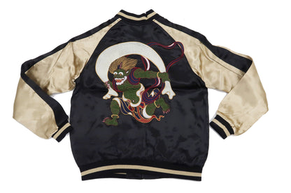 Japanesque Sukajan Men's Japanese Souvenir Jacket Fujin Embroidery 3RSJ-020 Black