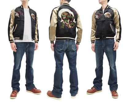 Japanesque Sukajan Men's Japanese Souvenir Jacket Fujin Embroidery 3RSJ-020 Black