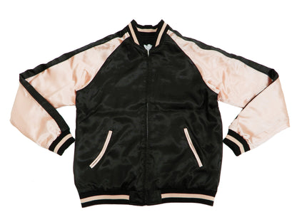 Japanesque Men's Japanese Souvenir Jacket koi fish Embroidered Sukajan 3RSJ-022 Black/Pink