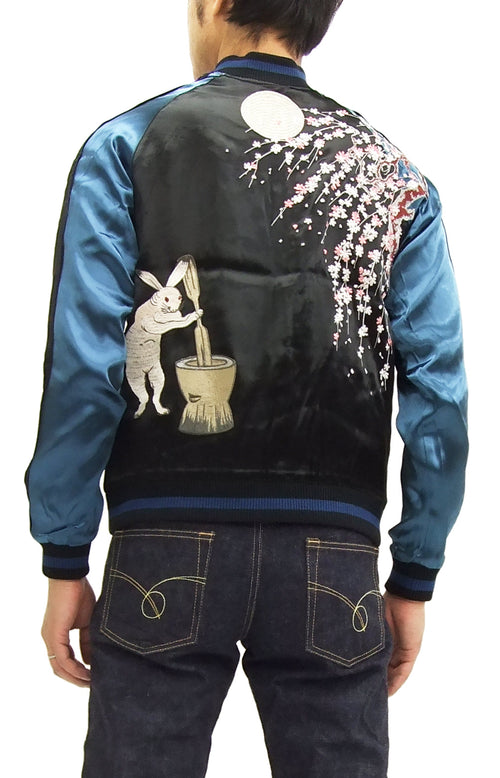 Japanesque Japanese Souvenir Jacket 3RSJ-023 Moon rabbit Men's Sukajan Black/Blue