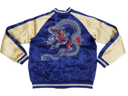 Japanesque Men's Japanese Souvenir Jacket Dragon Sukajan 3RSJ-024 Navy-Blue/Beige