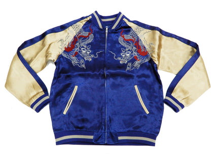 Japanesque Men's Japanese Souvenir Jacket Dragon Sukajan 3RSJ-024 Navy-Blue/Beige