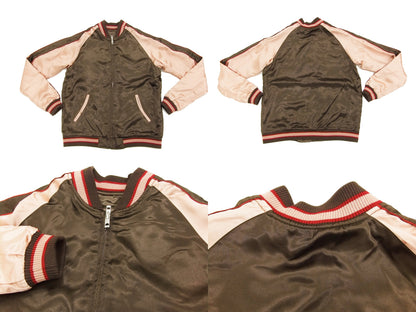 Japanesque Script Japanese Souvenir Jacket 3RSJ-030 Ume and Bird Men's Sukajan Charcoal-Gray/Pink