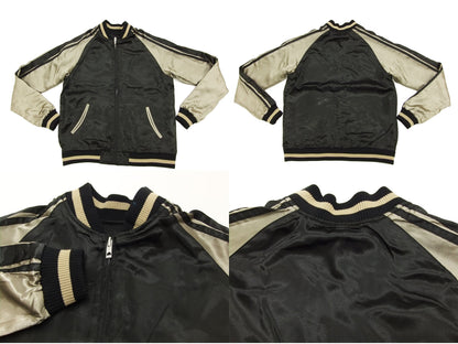 Japanesque Script Japanese Souvenir Jacket 3RSJ-036 Penguin Men's Sukajan Black/Gold