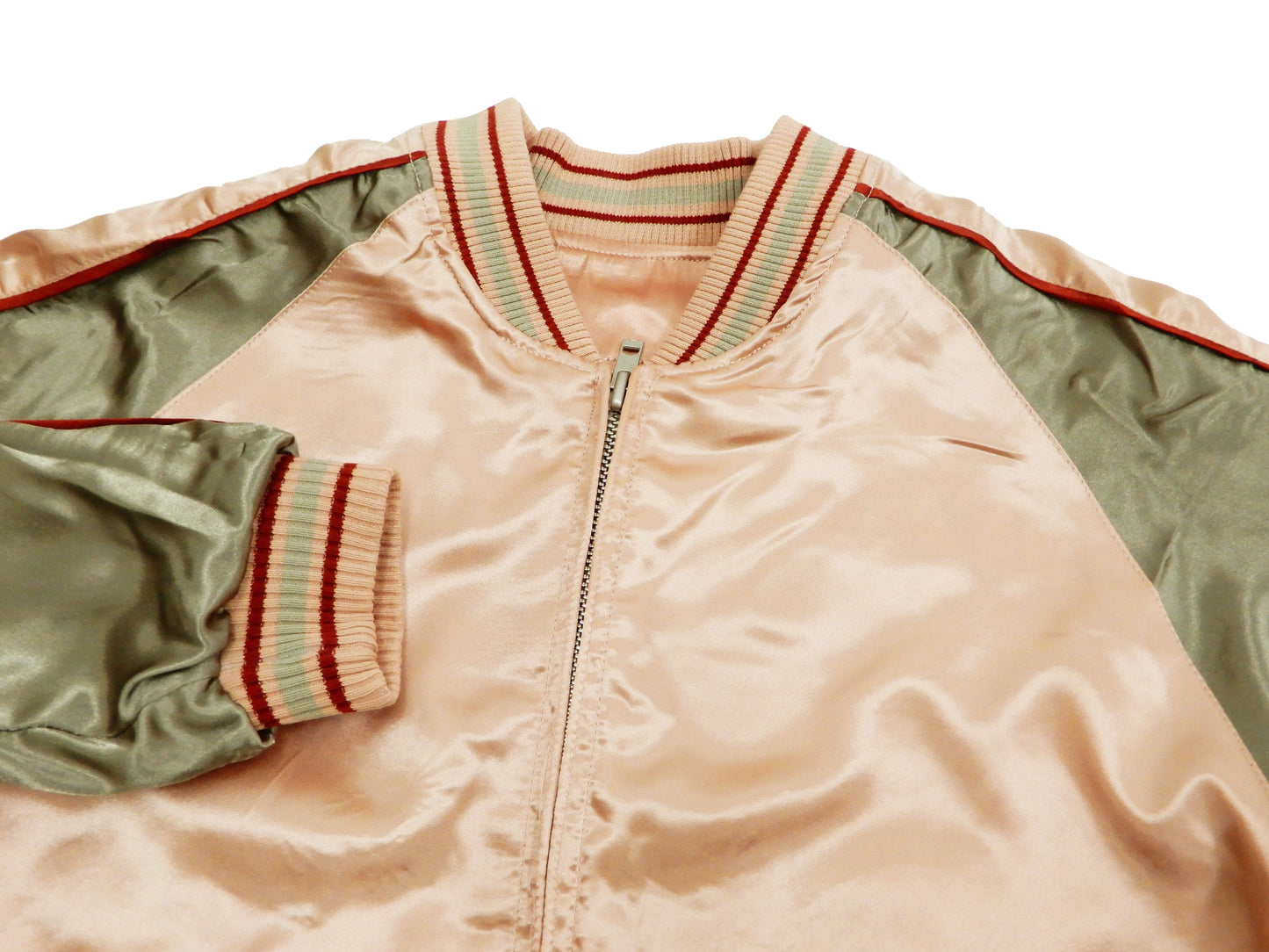 Japanesque Men's Japanese Souvenir Jacket Goldfish Sukajan 3RSJ-044 Pink/Beige