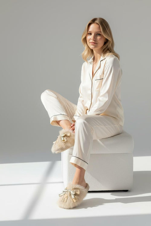 Maritta Apricot Winter Fur Slippers