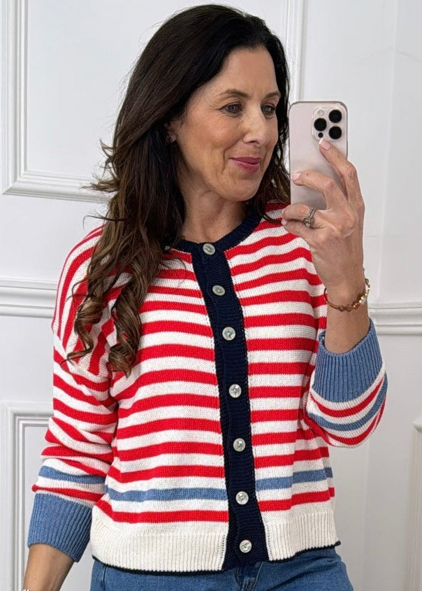 Aurelia Red Striped Cardigan