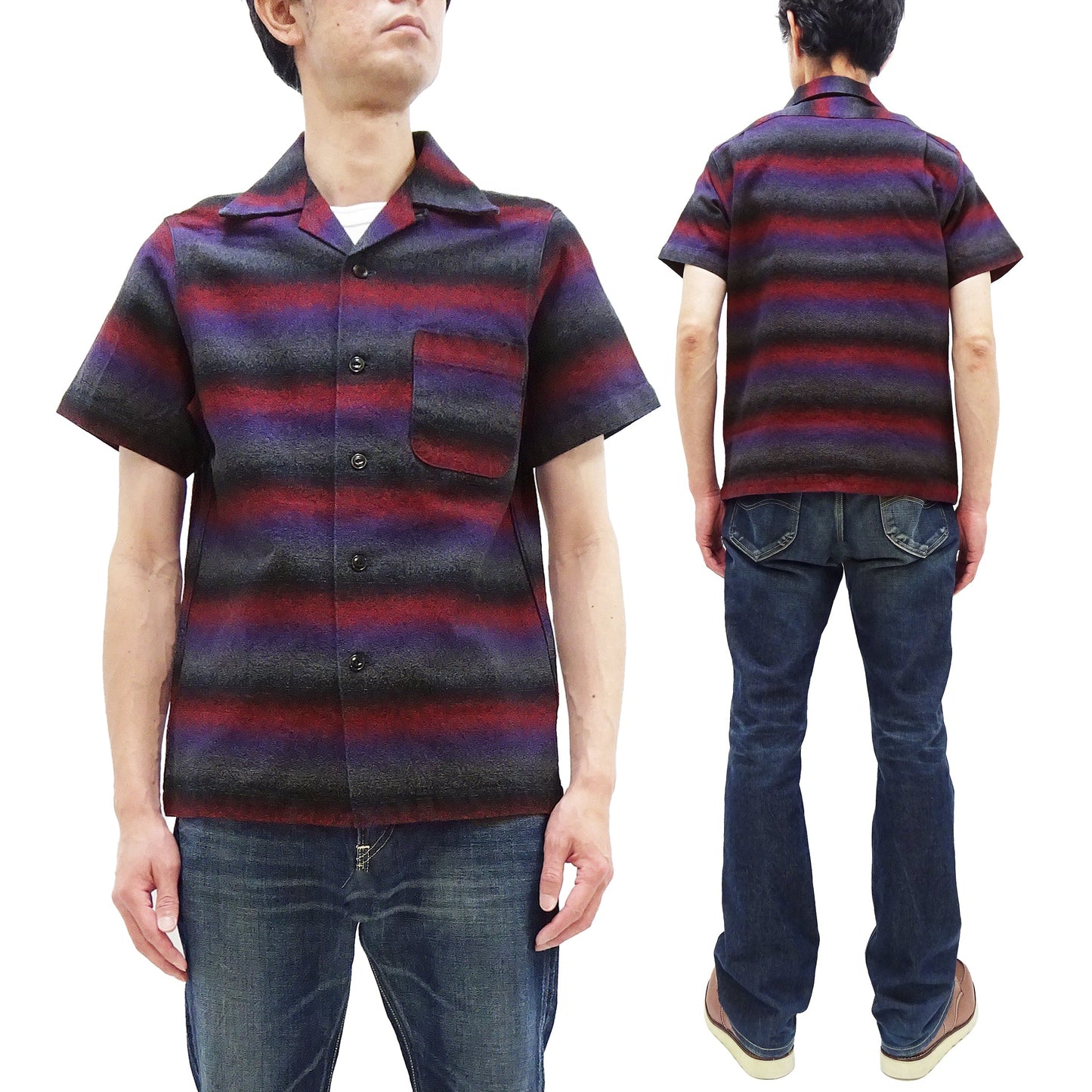 Studio D'artisan Shirt Men's Horizontal Gradient-Effect Striped Resort Collar Button Up Shirt with Traditional Japanese Natural Plant Dyes 5708
