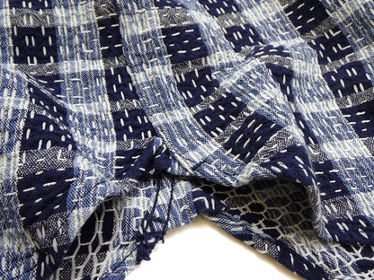 Studio D'Artisan Men's Indigo Plaid Long Sleeve Work Shirt Noragi Boro Sashiko Inspired Made in Japan (SDA 5737)