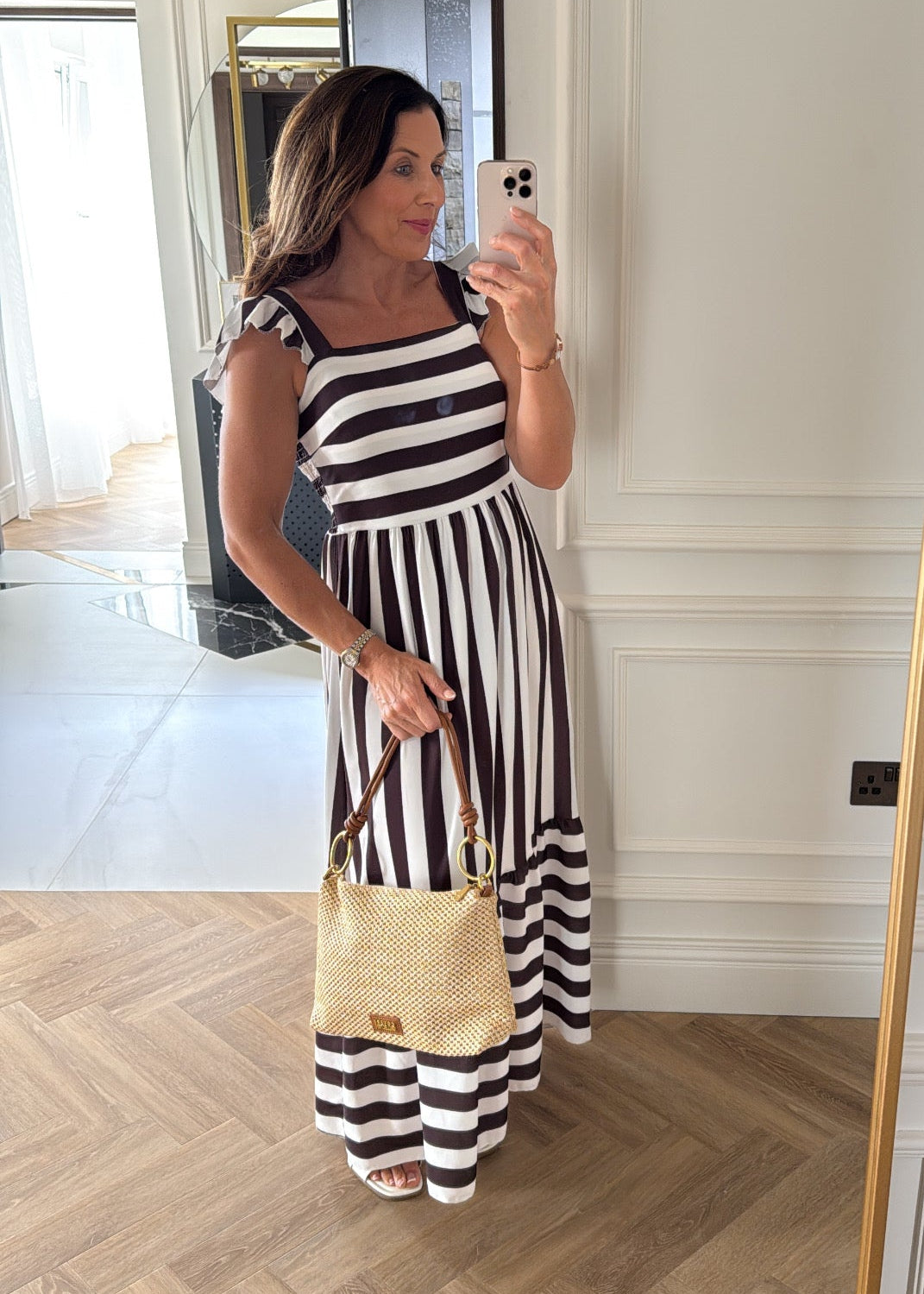 Elaina Striped Maxi Dress Brown