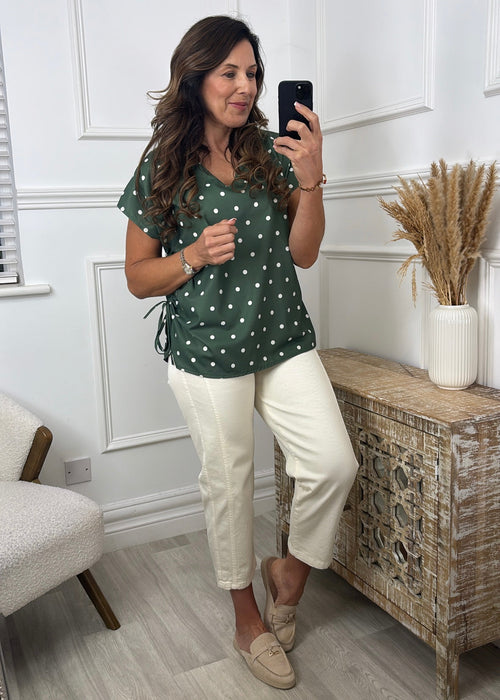 Emilia Khaki Polka Dot Blouse