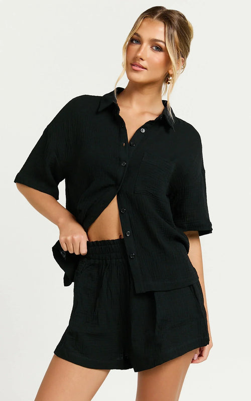 Donita Shorts - Elastic Waist Shorts in Black