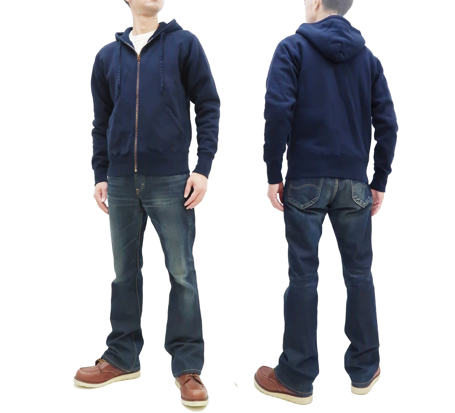 Studio D'artisan Plain Hoodie Men's Solid Zip-Up Hooded Sweatshirt 8087M Navy-Blue