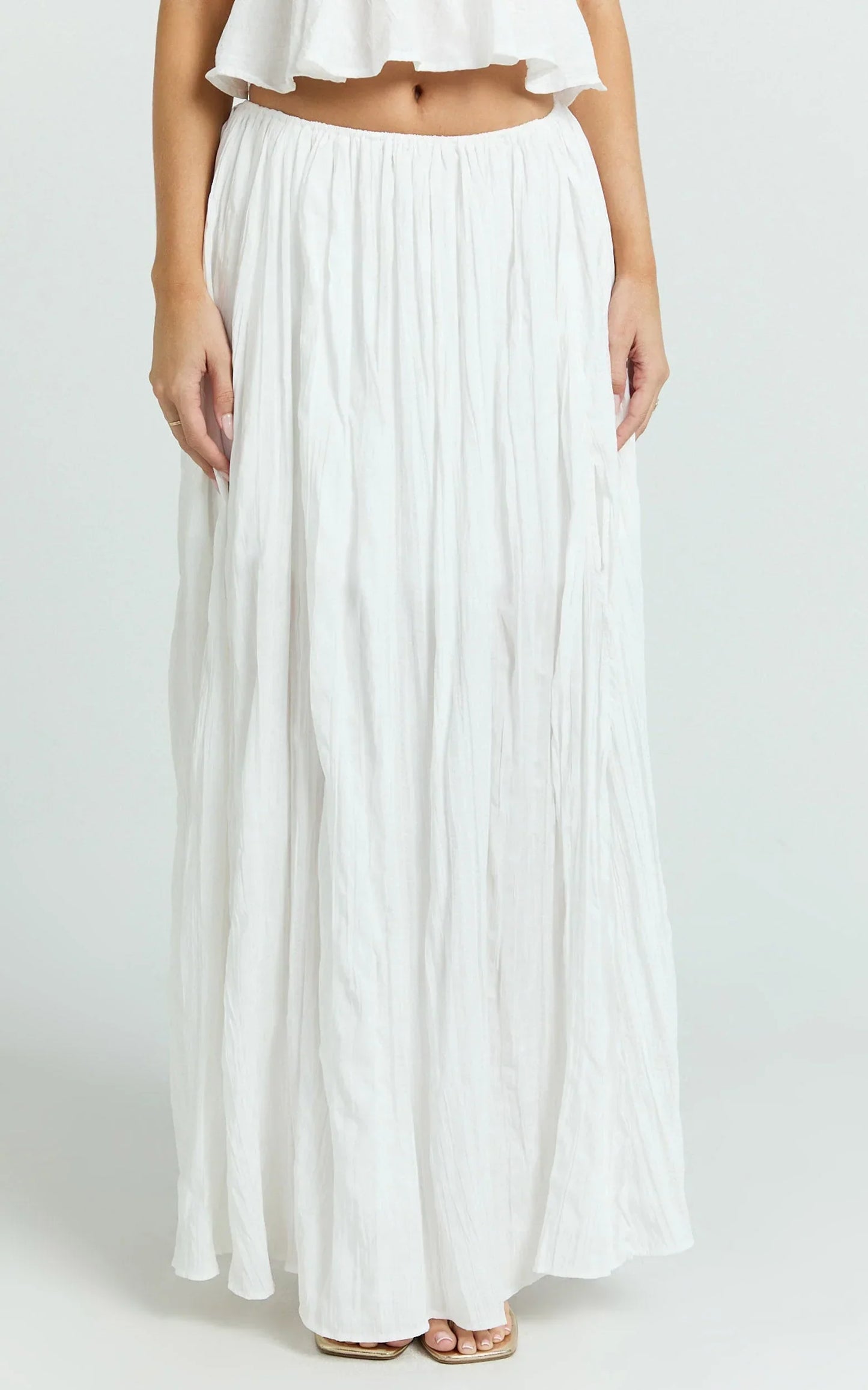 Heidi Maxi Skirt - Elastic Waist Side Split Skirt in White