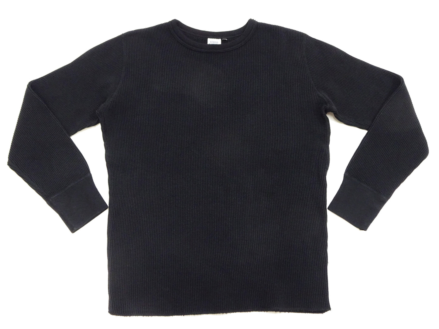 Studio D'Artisan Men's Heavyweight Waffle Knit Thermal Long Sleeve T-Shirt - 100% Cotton, Crew Neck, Ribbed Cuffs, Raw-edge hem, Made in Japan (SDA 9936) Black