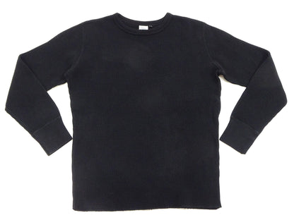 Studio D'Artisan Men's Heavyweight Waffle Knit Thermal Long Sleeve T-Shirt - 100% Cotton, Crew Neck, Ribbed Cuffs, Raw-edge hem, Made in Japan (SDA 9936) Black