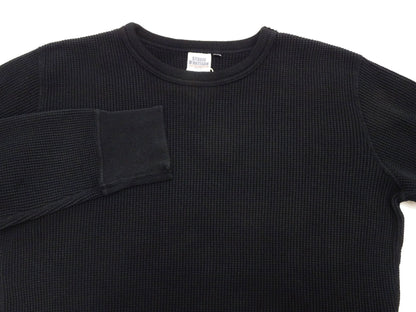 Studio D'Artisan Men's Heavyweight Waffle Knit Thermal Long Sleeve T-Shirt - 100% Cotton, Crew Neck, Ribbed Cuffs, Raw-edge hem, Made in Japan (SDA 9936) Black