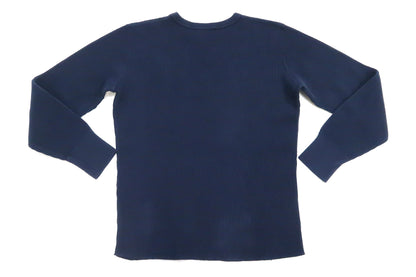 Studio D'Artisan Men's Heavyweight Waffle Knit Thermal Long Sleeve T-Shirt - 100% Cotton, Crew Neck, Ribbed Cuffs, Raw-edge hem, Made in Japan (SDA 9936) Navy-Blue