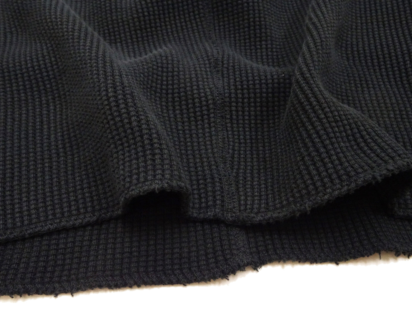 Studio D'Artisan Men's Heavyweight Waffle Knit Thermal Long Sleeve T-Shirt - 100% Cotton, Crew Neck, Ribbed Cuffs, Raw-edge hem, Made in Japan (SDA 9936) Black